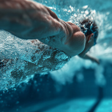  Swimmer Diving Into Pool with Bubbles
