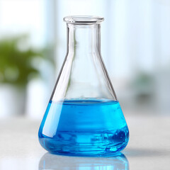  Close-Up of Blue Liquid in Laboratory Flask on Counter