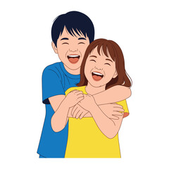 Joyful bond: Animated characters embody joy, affection, and familial love in a cheerful and simple illustration. 