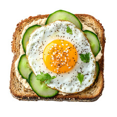 Nutritious High-Protein Toast with Hummus, Fried Egg, and Cucumber