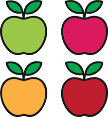 Vector set of colorful apples with leaves isolated on white background