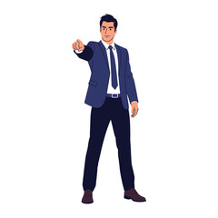 Business Professional's Goal: A determined businessman, clad in a sharp suit and tie, points with purpose and conviction, embodying the essence of leadership and strategic focus.