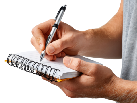 hand with pen and notebook