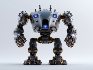 Naklejka premium Futuristic robotic machine with metallic armor and blue lights