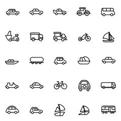A collection of simple line art icons representing various modes of transportation