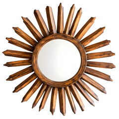 Rustic Wooden Sunburst Mirror Isolated Decorative Element