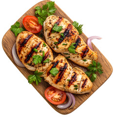 Succulent Grilled Chicken Fillet with Juicy Onion, Ripe Tomato, and Fresh Parsley