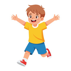 Joyful Leap: a happy boy, arms wide open, leaps with excitement and playful energy, isolated on clean background. 