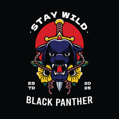 Panther and Dagger Traditional Old school tattoo sticker. Engraved hand drawn vintage retro sketch for logo. Vintage old school tattoo logo design