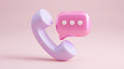 Retro phone receiver with pink speech bubble icon