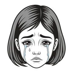 Sadness Embodied: A monochrome illustration of a young person, captured in a moment of profound sorrow, tears flowing freely from their eyes.