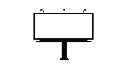 A large blank billboard with lights on a stand against a white background