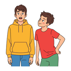 Friend's conversation: Two young men engage in an animated conversation, their postures and expressions hinting at a friendly interaction or shared moment.