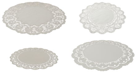 Lace paper doilies in various shapes and sizes on white background  