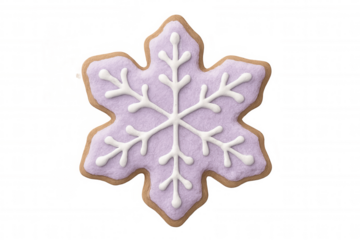 3d rendering of a gingerbread christmas cookie decorated with purple icing and white snowflake on transparent background