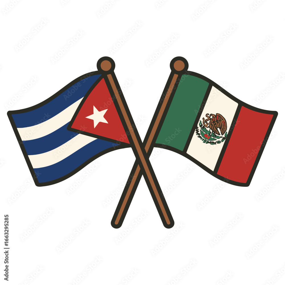 Poster cuba and mexico cross flags vector on white background vector country flags intersecting