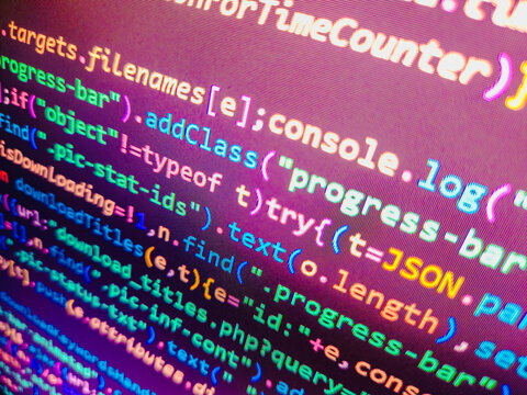 Real css code developing screen. Web site codes on computer monitor. Information technology website coding standards for web design Server logs analysis. PHP and CSS code close up