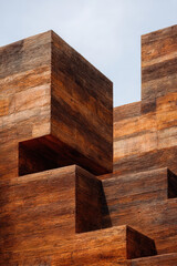 closeup of modern wooden building facades emphasizing harmony of ecofriendly designs
