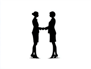 Silhouette of Two Business Women Shaking Hands Isolated on White