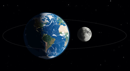 Fototapeta premium Earth and Moon Orbiting in Starry Space.