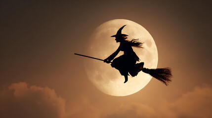 witch flying over the moon