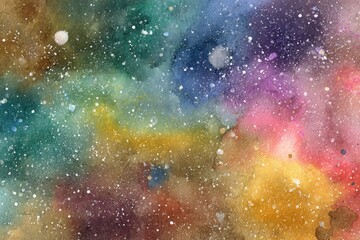 Fototapeta premium A vibrant watercolor galaxy painting, showcasing swirling colors and scattered stars