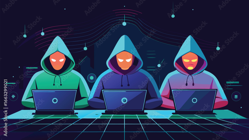 Poster three individuals in hoodies are seated together, focused on a computer screen in a collaborative se