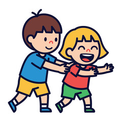 Children's Play: Two cheerful children joyfully engage in a lighthearted game of tag, showcasing playful interaction and boundless laughter.