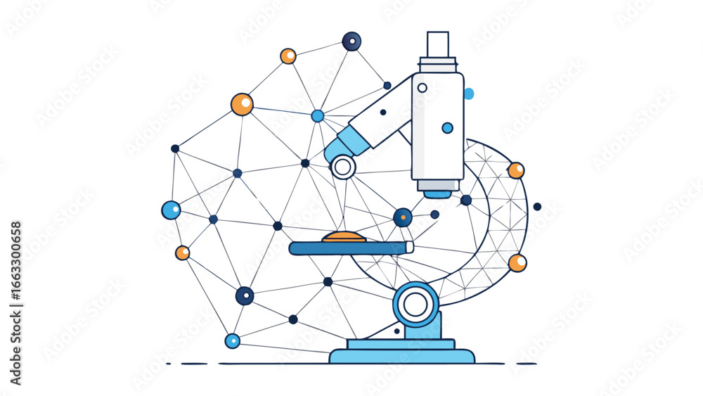 Poster vector illustration of a microscope, showcasing its detailed structure and design in a clean, modern