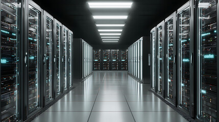 Fototapeta premium A modern data center with server racks aligned in a row (1)