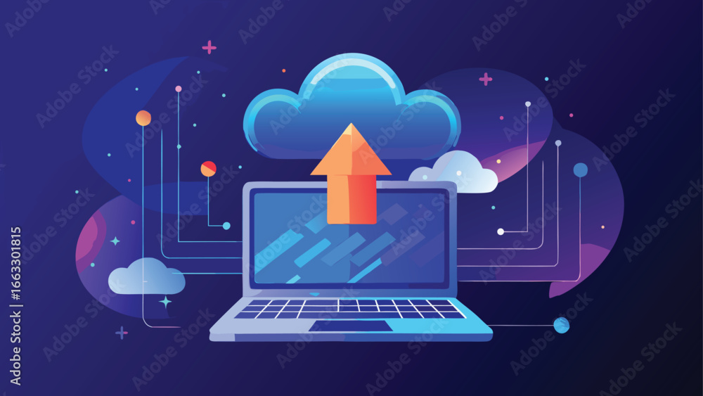 Fototapete laptop displaying cloud computing graphics, symbolizing the concept of cloud technology and data sto