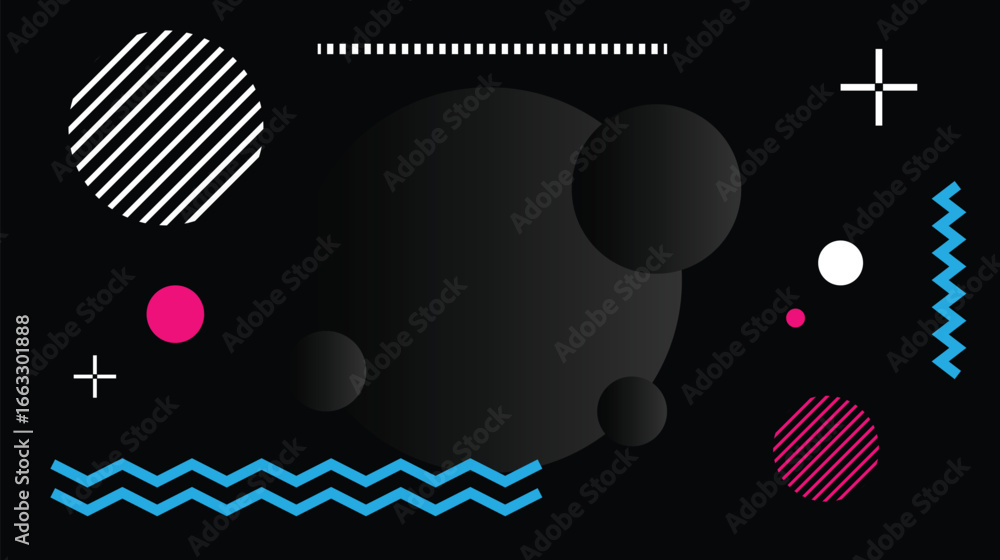 Aufkleber black abstract minimalist background colorful geometric figures. graphic design elements and resourc