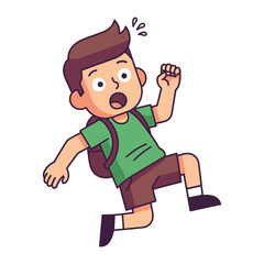 Alarmed Boy Running: A digitally crafted illustration of a young boy caught mid-stride, his expression mirroring a sudden fright, his schoolbag adding a touch of everyday realism.