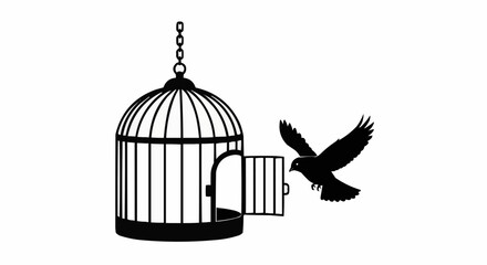 Bird flying from open birdcage - VECTOR stock 
