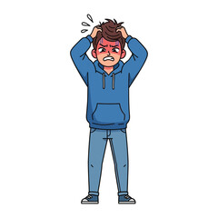 Frustrated Youth: An illustration of a young male exhibiting clear signs of stress and tension, pulling at his hair in a visual depiction of anxiety. 