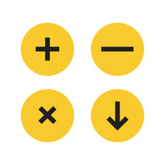Obraz premium Collection of mathematical operation symbols presented on a yellow circular background representing fundamental arithmetic concepts and calculations
