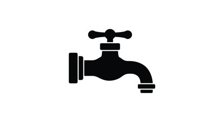 A black icon of a faucet or tap with handle on a white background