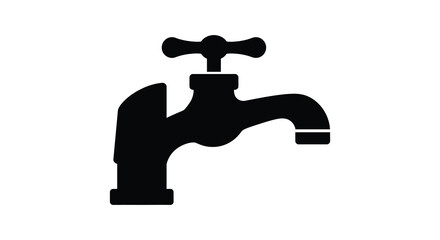 A black silhouette of a faucet with handle on a white background