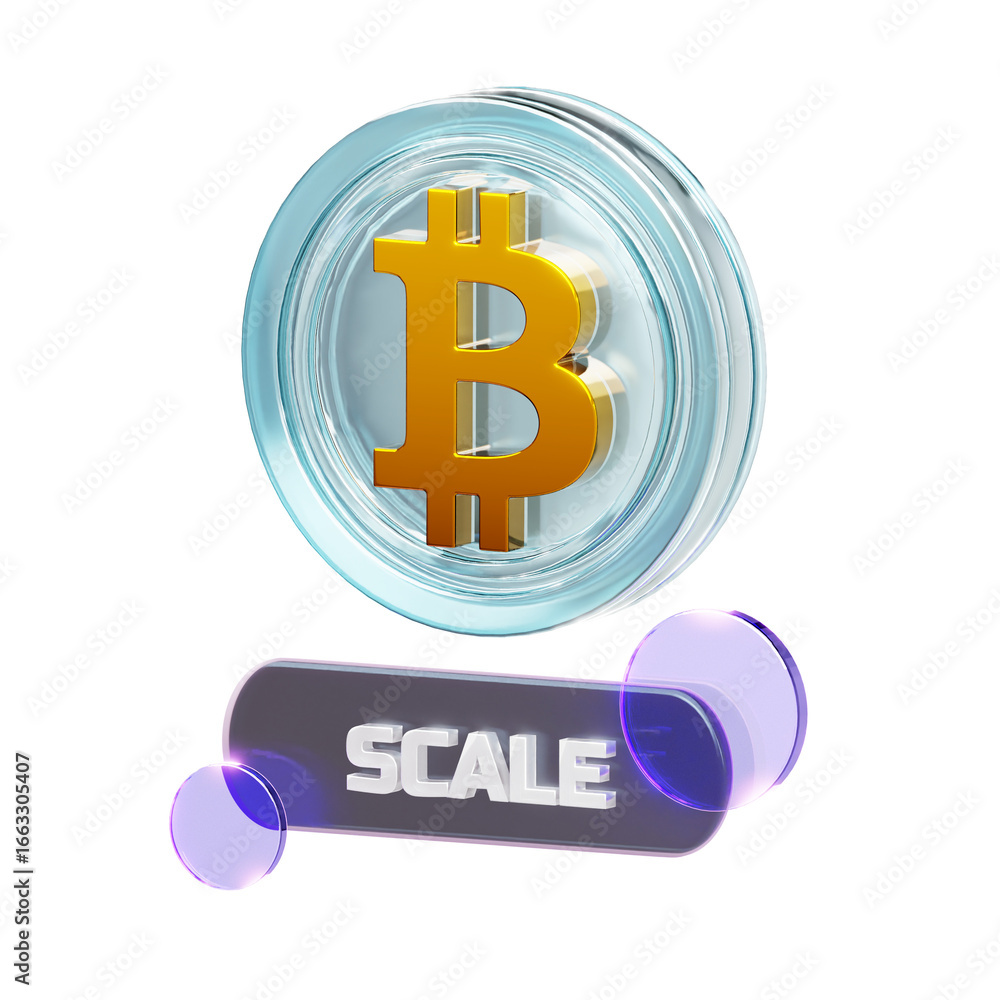 Aufkleber 3d render of a transparent cryptocurrency coin with a golden bitcoin symbol floating above a dark 's