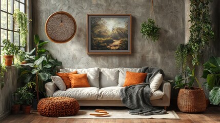 Cozy living room with art and plants