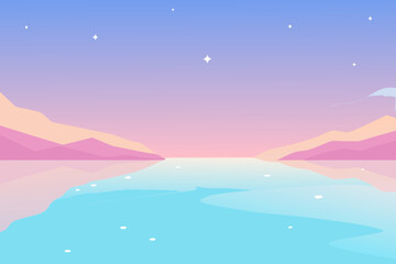 Crystal lagoon under a pastel sunrise sky vector illustration peaceful serene natural beauty