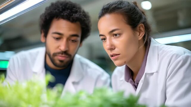 Students engaged in a hands-on plant experiment in a school lab setting, representing education, biology, sustainability, scientific discovery and experiential learning