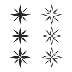 Set Of Six Geometric Starburst Symbols In Black icon