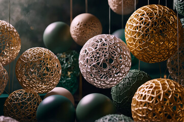 Textured easter eggs in a decorative display