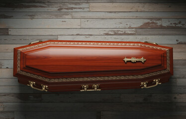 荘厳な雰囲気の木製棺桶