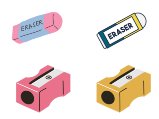 Set of eraser and pencil sharpener on a transparent background.