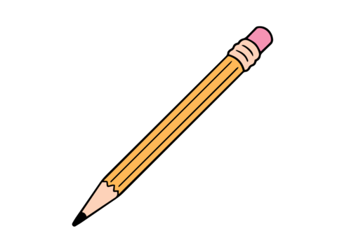 Orange pencil with eraser isolated on white background.