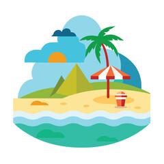 Beach Vector Illustration ? Cartoon, Clipart and Line Art Design .eps