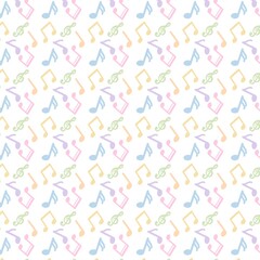 seamless pattern witSeamless music note pattern in gelato days pastel color palette on white backround. Cute and playful design featuring musical symbols and notes with soft pastel tones
