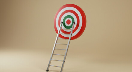 A wooden ladder leans against a colorful , symbolizing goals and aspirations, with a focus on achievement and reaching objectives in a competitive setting.
